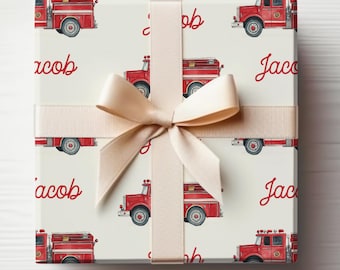 Firetruck Wrapping Paper Boys Christmas Wrapping Paper With Name Kids Christmas Wrapping Paper Roll Truck Wrapping Paper Fireman
