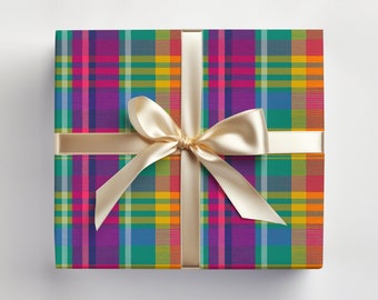 Colorful Plaid Wrapping Paper Plaid, Multicolored Plaid Wrapping Paper, Plaid Gift Wrap Roll Colorful Plaid Wrapping Paper Roll, Gloss