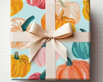 Stesha Fall Gift Wrap Paper - Pumpkin & Autumn Leaves Design, 3 Sheets 30x20 Inch Premium Glossy