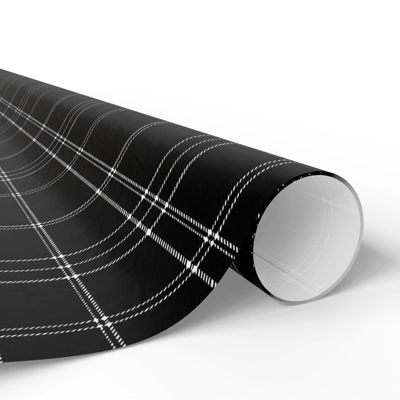 Dark Wrapping Paper Black Plaid Wrapping Paper Roll Modern Farmhouse Christmas Tartan Gift Wrapping Roll, Black and White Plaid Wrapping image 8