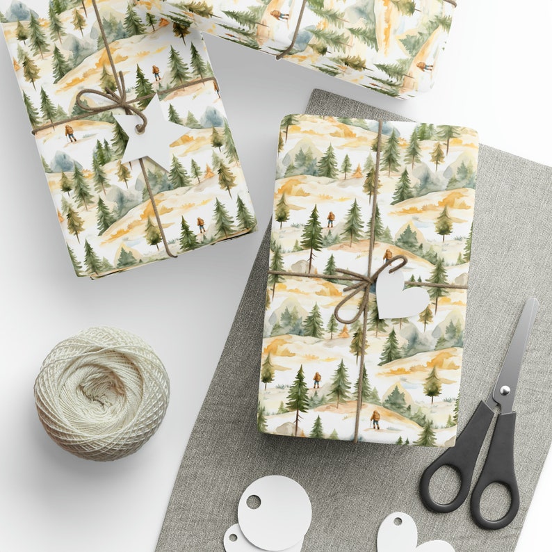 Hiking Gift Wrap Roll, Hiking Wrapping Paper, Camping Wrapping Paper Roll, Camping Gift Wrap Roll, Outdoor Gift Wrap, Outdoors Wrapping image 2