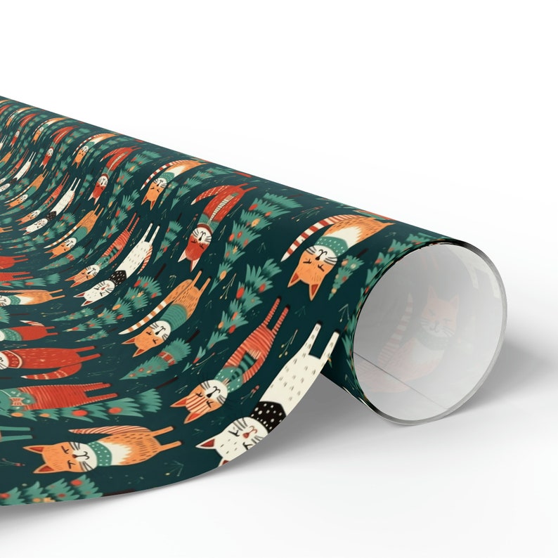 Christmas Cats Wrapping Paper Cats, Christmas Cats Gift Wrap Roll, Christmas Kitty Gift Wrap Roll, Kitty Wrapping Paper, Winter Kittens image 4