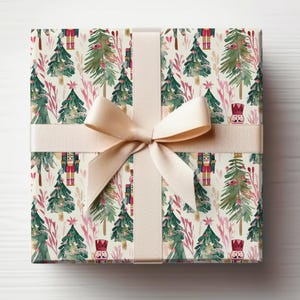 Nutcracker Wrapping Paper Modern Christmas Gift Wrap Roll, Watercolor Nutcracker Wrapping Paper Roll, Pink Christmas Gift Wrapping