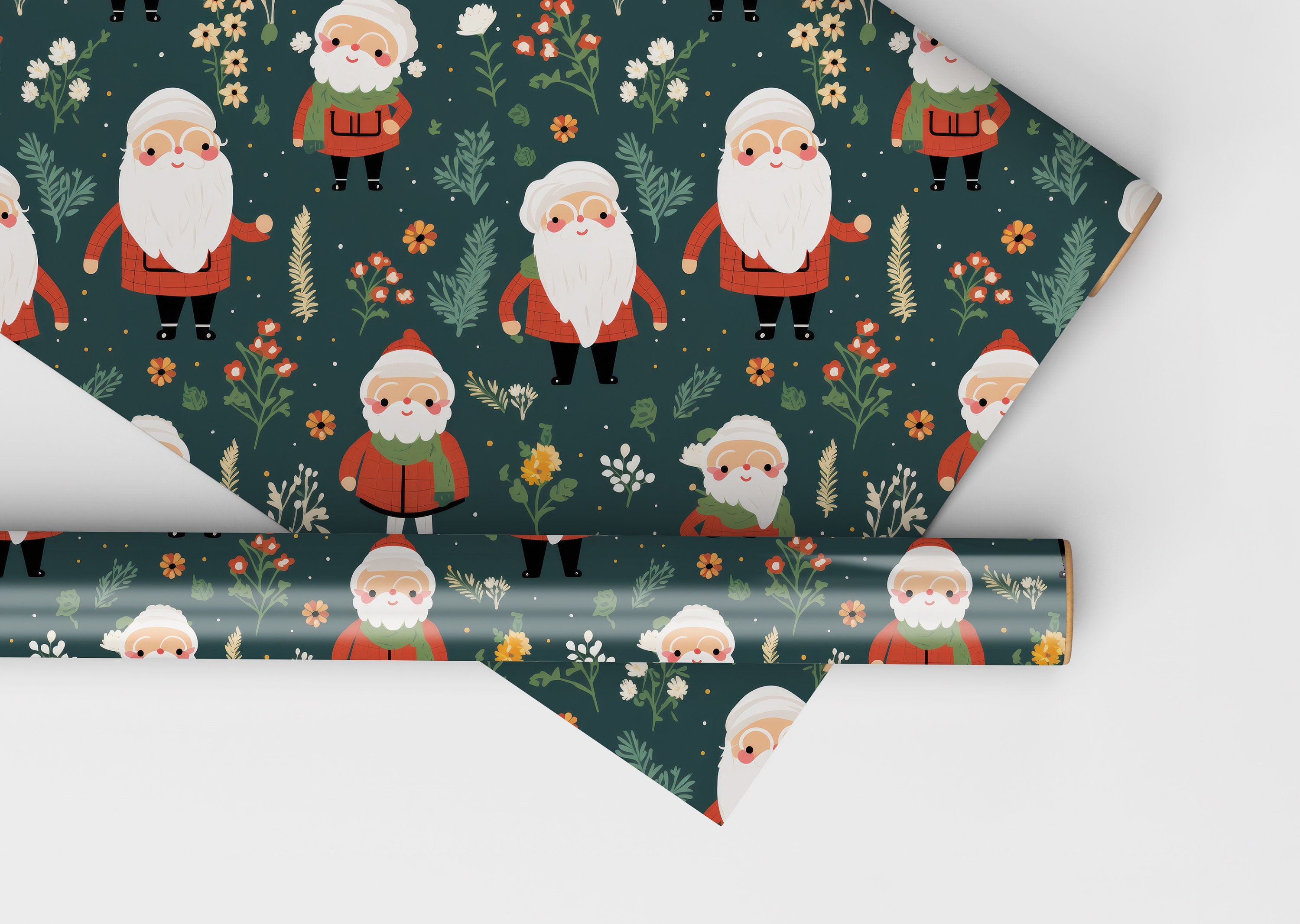 Black Santa Wrapping Paper Roll, Cute Santa Gift Wrap Roll, Modern