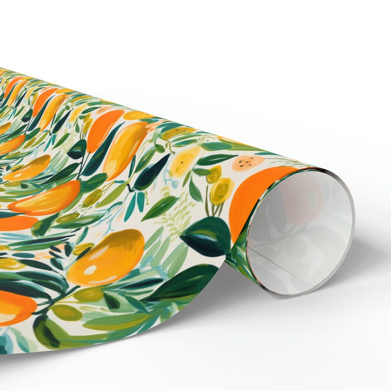 Oranges Wrapping Paper Roll Artistic Citrus Wrapping Paper Roll With Painted Lemons and Oranges Gift Wrap, Cutie Baby Shower Gift Wrap image 4