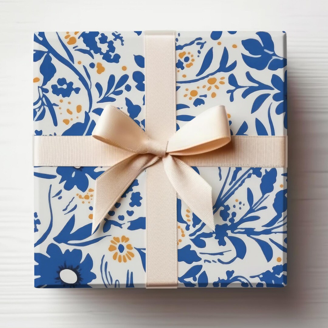Blue and White Wrapping Paper Blue Chinoiserie Floral Wrapping Paper ...