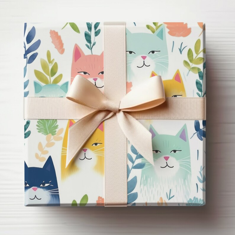 Mean Cat Wrapping Paper Roll, Funny Cats Gift Wrap, Angry Cat Gift Wrap, Painted Cats Wrapping Paper, Christmas Cat Gift Wrap, Kitten Gift image 5