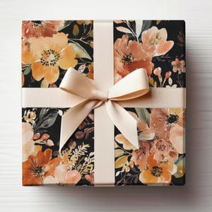 Fall Wedding Shower Gift Wrap Fall Floral Wrapping Paper Roll Fall Flowers Rust Bridal Shower Gift Wrap Roll,