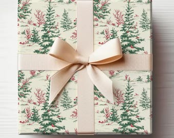 Ivory Christmas Wrapping Paper Antique Christmas Toile Gift Wrapping Roll Vintage Christmas Tree Wrapping Paper