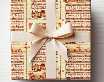 Christmas Carol Wrapping Paper, Noel Wrapping Paper Christmas Sheet Music Gift Wrap Roll, Christian Christmas Wrapping Paper