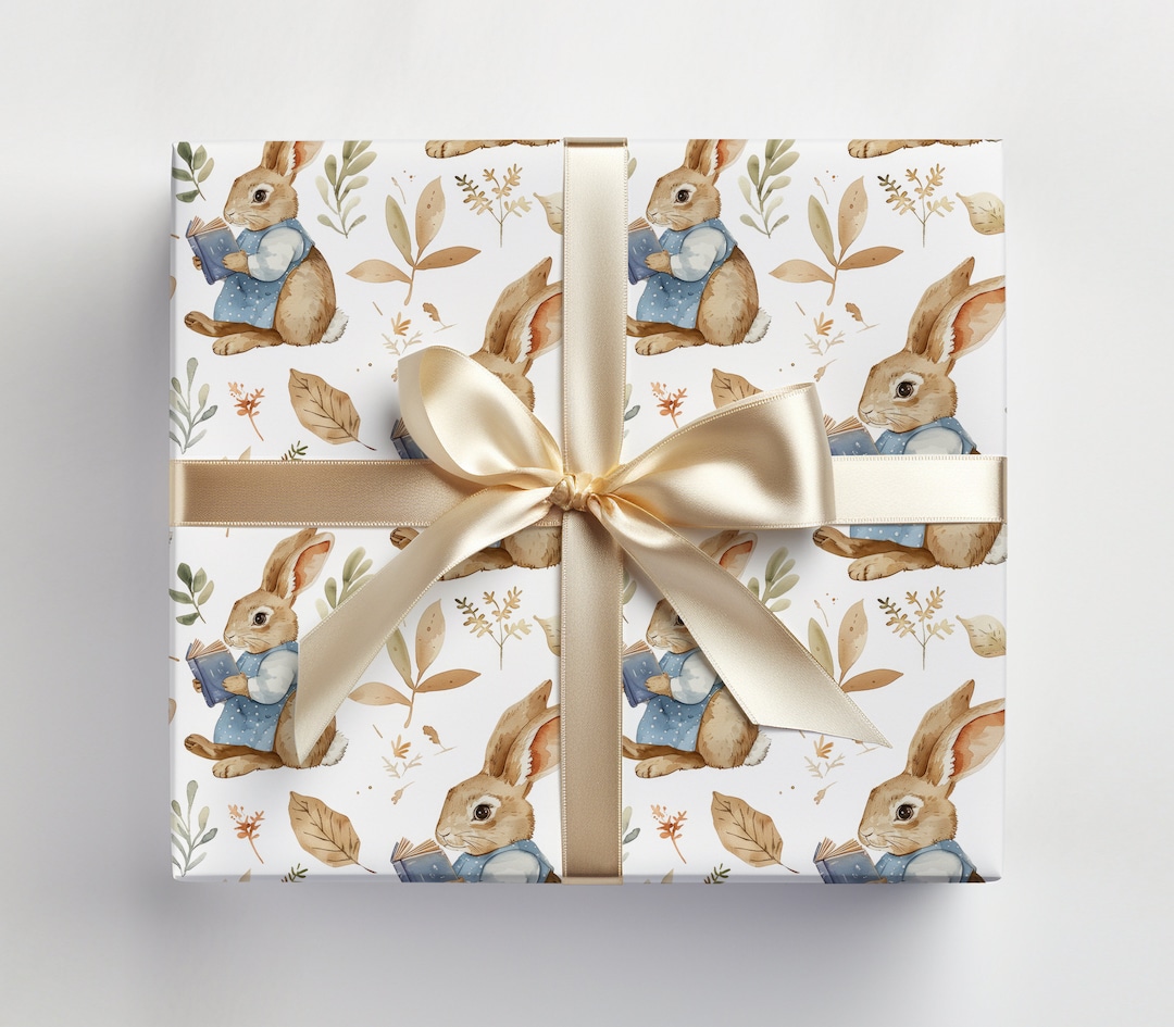 Vintage Rabbit Wrapping Paper Book Baby Shower Gift Wrap, Boys Baby ...