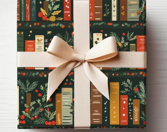 Carta da regalo Libri Rotolo di carta da regalo di Natale, Rotolo di carta da regalo di libri di Natale per amanti dei libri Carta da regalo di Natale, Carta da regalo per le feste