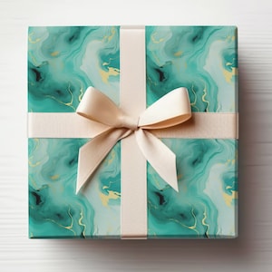 Marbled Wrapping Paper Teal Gift Wrap Roll, Modern Teal Wrapping Paper Roll, Modern Turquoise Gift Wrapping Roll, Marbled Wrapping Paper