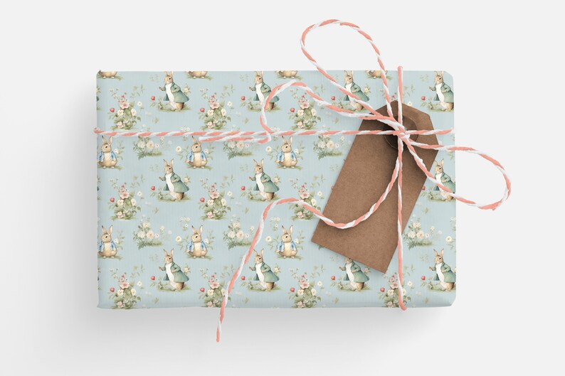 Vintage Rabbit Wrapping Paper, Rabbit Baby Shower Wrapping Paper Roll, Cottagecore Rabbit Baby Shower Wrapping Paper Roll image 7