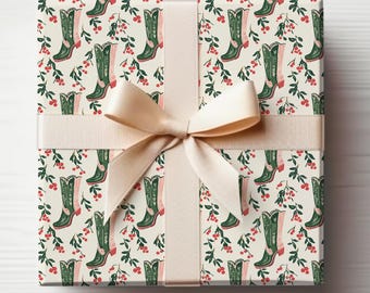 Rotolo di carta da regalo per cowgirl Rotolo di carta da regalo per stivali da cowboy Rotolo di carta da regalo per Natale da cowboy