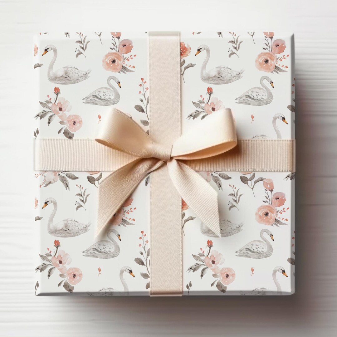 Swan Wrapping Paper Roll Elegant Swan Gift Wrapping Roll Floral