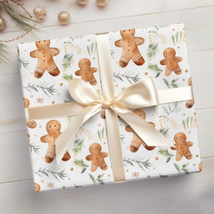 Gingerbread Wrapping Paper Gingerbread Man, Christmas Wrapping Paper Roll Watercolor Gingerbread Man, Bespoke Gift Wrap image 4