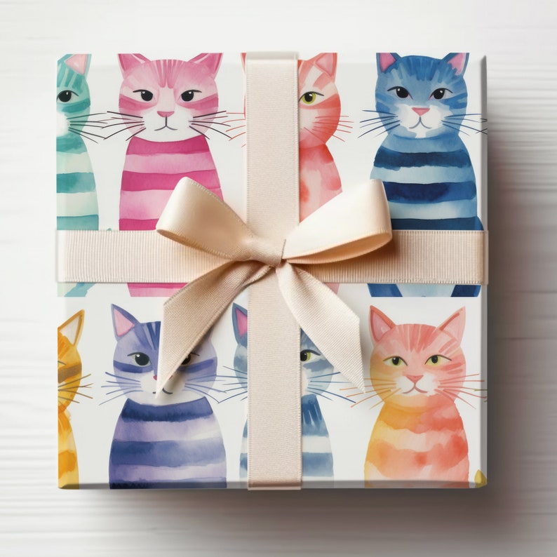 Angry Cats Wrapping Paper Roll, Mean Cat Wrapping Paper, Watercolor Cats Gift Wrapping, Funny Cats Gift Wrap Roll, Cat Lovers image 5