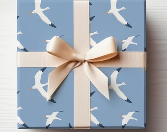 Papel de regalo para baby shower de niño, rollo de papel de regalo para niño, rollo de papel de regalo con lindas gaviotas y estilo playero
