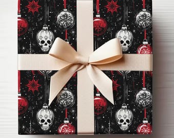 Gothic Christmas Wrapping Paper Roll Gothic Xmas Gift Wrap Roll, Skull Wrapping Paper Roll Skull Christmas Wrapping Paper Glossy
