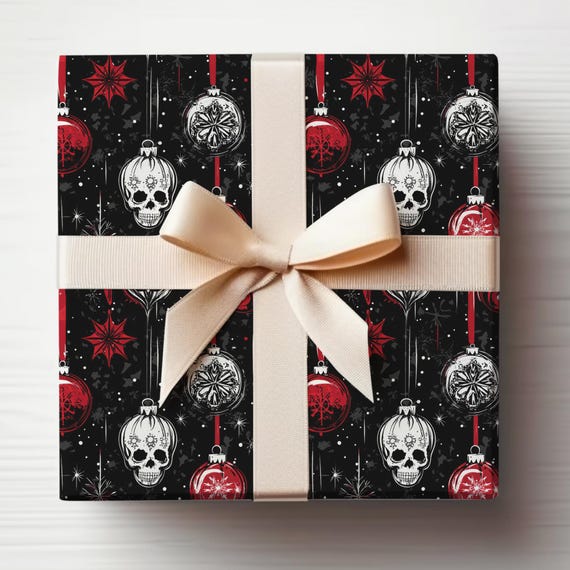 Gothic Christmas Wrapping Paper Roll Gothic Xmas Gift Wrap Roll, Skull Wrapping Paper Roll Skull Christmas Wrapping Paper Glossy