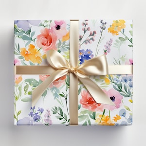 Trendy Aquarell Blumen Geschenkpapier Rolle Frühlingsblumen Geschenkpapierrolle Gemalter Garten Geschenkpapier Frühlingsgarten Geschenkverpackung