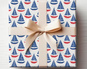 Rollo de papel de regalo con forma de velero, rollo de papel de regalo para baby shower de niño, papel de regalo para bebé niño, papel de regalo náutico bonito y brillante con forma de velero