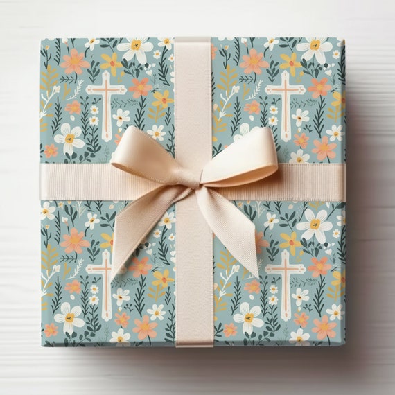 Baptism Wrapping Paper, Cross Wrapping Paper, Christian Gift Wrap Roll, Easter Cross Wrapping Paper, Religious Gift Wrap Roll, Baby Baptism