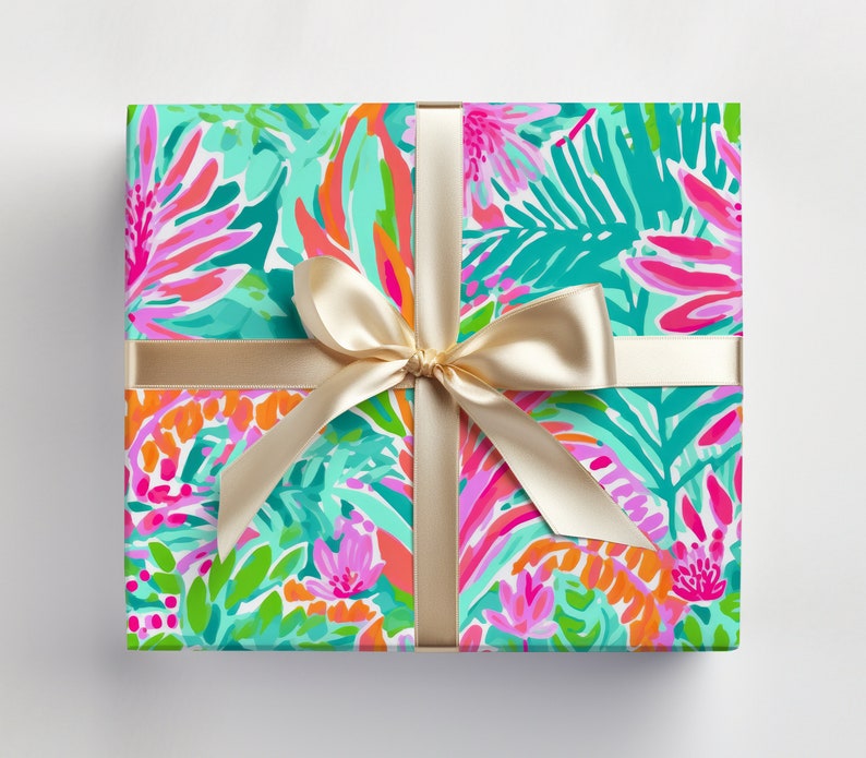 Tropical Wrapping Paper Roll, Tropical Leaves Gift Wrap Roll, Tropical Gift Wrapping Roll Jungle Gift Wrap, Monstera Wrapping Paper image 1