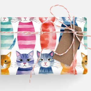 Angry Cats Wrapping Paper Roll, Mean Cat Wrapping Paper, Watercolor Cats Gift Wrapping, Funny Cats Gift Wrap Roll, Cat Lovers image 6