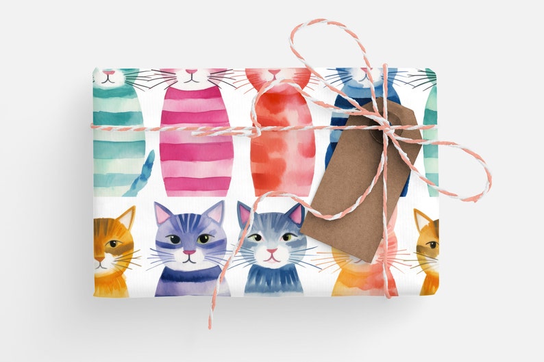 Angry Cats Wrapping Paper Roll, Mean Cat Wrapping Paper, Watercolor Cats Gift Wrapping, Funny Cats Gift Wrap Roll, Cat Lovers image 6