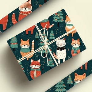 Christmas Cats Wrapping Paper Cats, Christmas Cats Gift Wrap Roll, Christmas Kitty Gift Wrap Roll, Kitty Wrapping Paper, Winter Kittens image 8