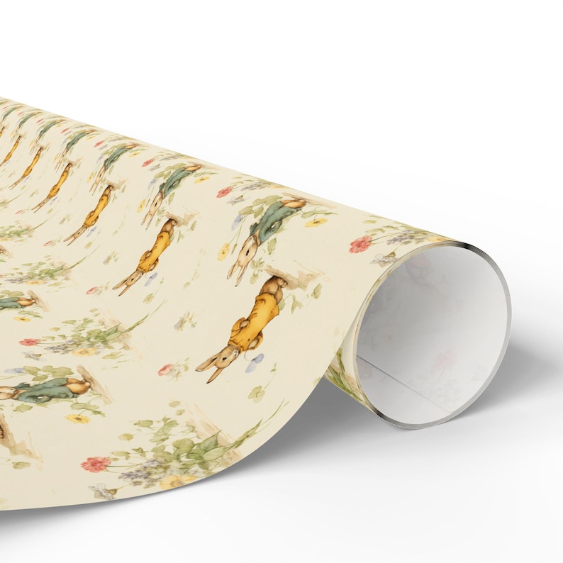 Rulle med vintage kanininslagningspapper, Cottagecore kanin, presentinslagningsrulle, könsneutralt inslagningspapper, klassisk kanin, presentinslagning för babyshower bild 8