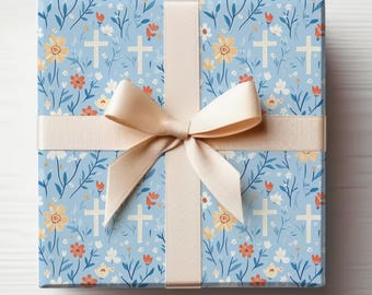 Jongensdoop Inpakpapier Jongens Doop Cadeaupapierrol Christelijke inpakpapierrol met kruis, inpakpapierrol Pasen