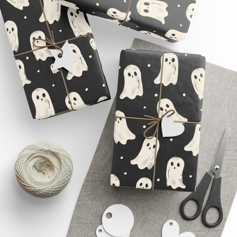 Halloween Wrapping Paper Cute Ghost Wrapping Paper Gothic Gift Wrapping Spooky Wrapping Paper Modern Ghosts Gift Wrap image 3