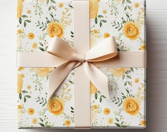 Yellow Roses Wrapping Paper Roll, Yellow Roses Gift Wrap Roll, Yellow Floral Wrapping Paper, Shabby Chic Roses Wrapping Paper, Yellow Flower