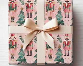 Pink Nutcracker Wrapping Paper Modern Pink Holiday Gift Wrap Roll Modern Pink Christmas Wrapping Paper Glossy Gift Wrap