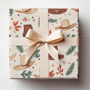 Rotolo di carta da regalo Western, carta da regalo per stivali da cowboy, carta da regalo per cappelli da cowboy, rotolo di carta da regalo di Natale