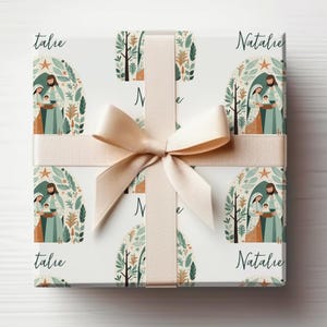Carta da regalo natalizia Carta da regalo per presepe cristiano Rotolo di carta da regalo con nome personalizzato, carta da regalo per presepe Regalo di Natale religioso
