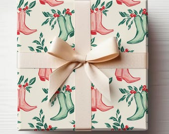 Rotolo di carta da regalo per stivali da cowboy di Natale Rotolo di carta da regalo per stivali da cowgirl rosa Carta da regalo western Southwest
