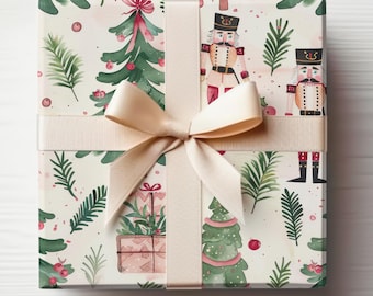 Nutcracker Wrapping Paper Roll, Nutcracker Gift Wrapping Roll, Modern Christmas Gift Wrap, Watercolor Nutcracker, Pink Christmas