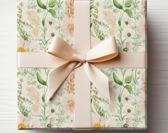 Pastel Floral Wrapping Paper Roll, Pastel Easter Wrapping Paper, Gift Wrap Roll Blush Floral Gift Wrapping Roll Baby Girl Gift Wrap