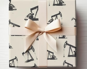 Oil Drilling Wrapping Paper Roll Oil Field Gift Wrap Roll Pump Jack, Oil and Gas Industry Wrapping Paper Wrapping Paper Black Gold Gift Wrap