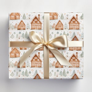 Gingerbread House Wrapping Paper Roll, Cute Gingerbread Wrapping Paper Christmas Gingerbread Houses Gift Wrapping Roll, Modern Gift Wrapping image 6