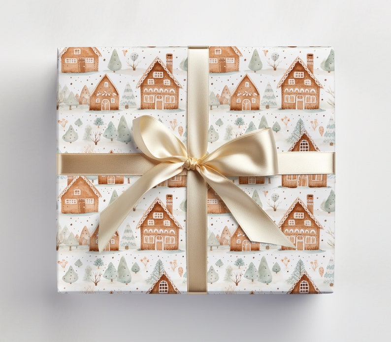 Gingerbread House Wrapping Paper Roll, Cute Gingerbread Wrapping Paper Christmas Gingerbread Houses Gift Wrapping Roll, Modern Gift Wrapping image 6