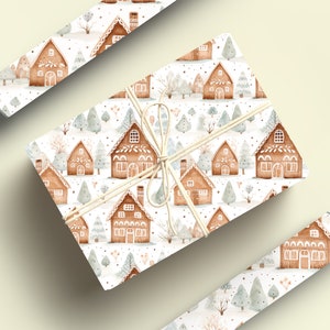 Gingerbread House Wrapping Paper Roll, Cute Gingerbread Wrapping Paper Christmas Gingerbread Houses Gift Wrapping Roll, Modern Gift Wrapping image 4