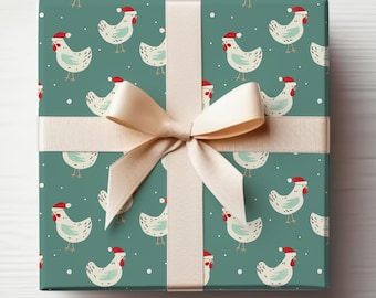 Christmas Chicken Wrapping Paper Cute Chickens Gift Wrap Roll, Funny Christmas Gift Wrap Roll, Farm Wrapping Paper Roll, Country Christmas