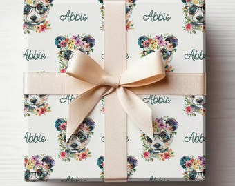 Rol panda inpakpapier met naam, aanpasbare rol panda cadeaupapier, cadeaupapier pandaliefhebber