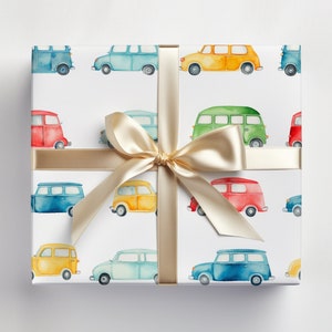 Cute Cars Wrapping Paper Cars Gift Wrap, Watercolor Cars Wrapping Paper, Cars Birthday Wrapping Paper, Cars Baby Shower Gift Wrap image 1