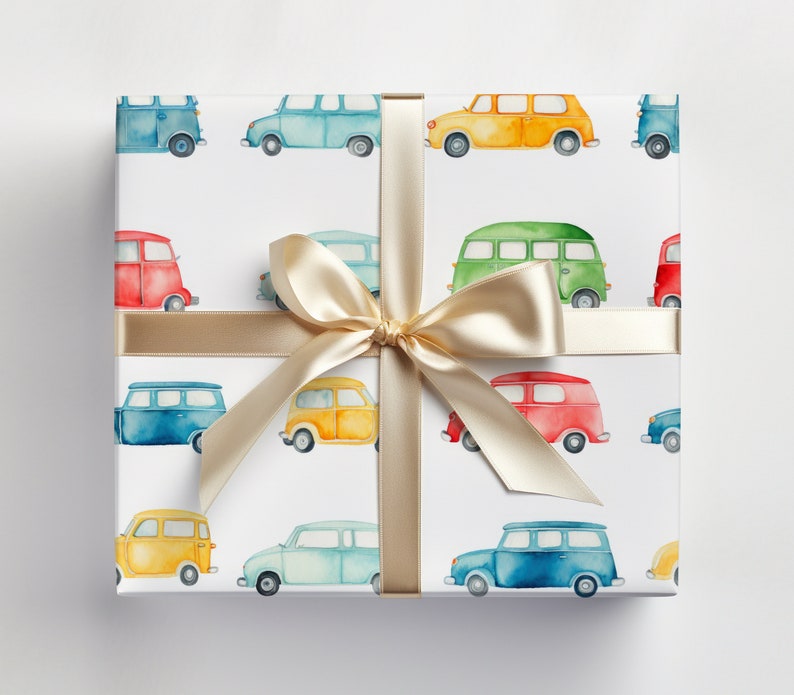 Cute Cars Wrapping Paper Cars Gift Wrap, Watercolor Cars Wrapping Paper, Cars Birthday Wrapping Paper, Cars Baby Shower Gift Wrap image 1